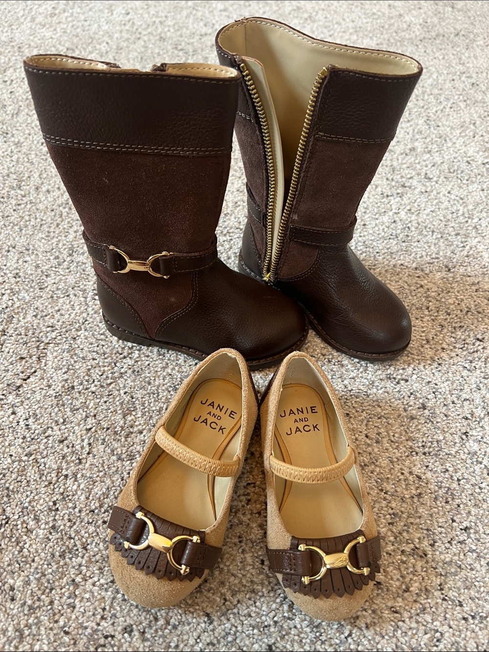Janie and Jack Brown Leather & Suede Girls Boots with Tan Mary Jane Flats